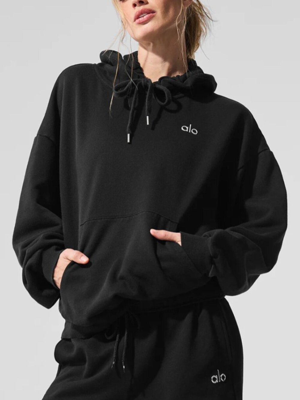 Alo Accolade Hoodie French-Terry Pullover Sweatshirt In Black - Size M (NWT)